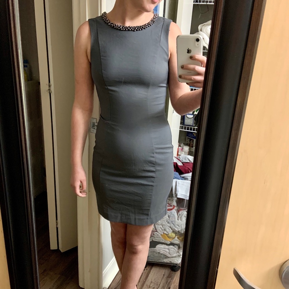 H&M Dark Grey Sheath Dress with Neckline Beading